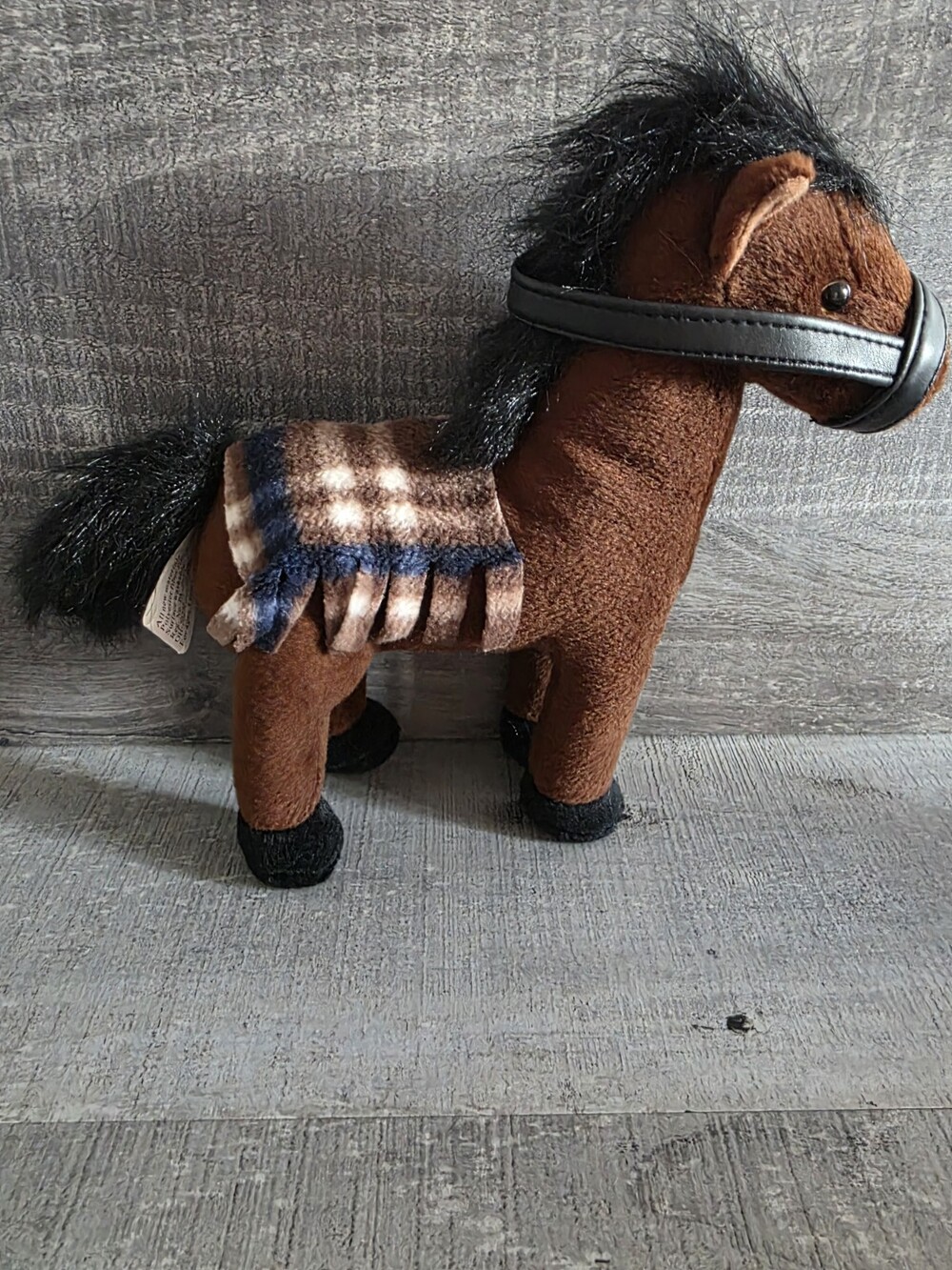 Plush Brown Black Horse With Fleece Saddle Blanket Western 8" b239